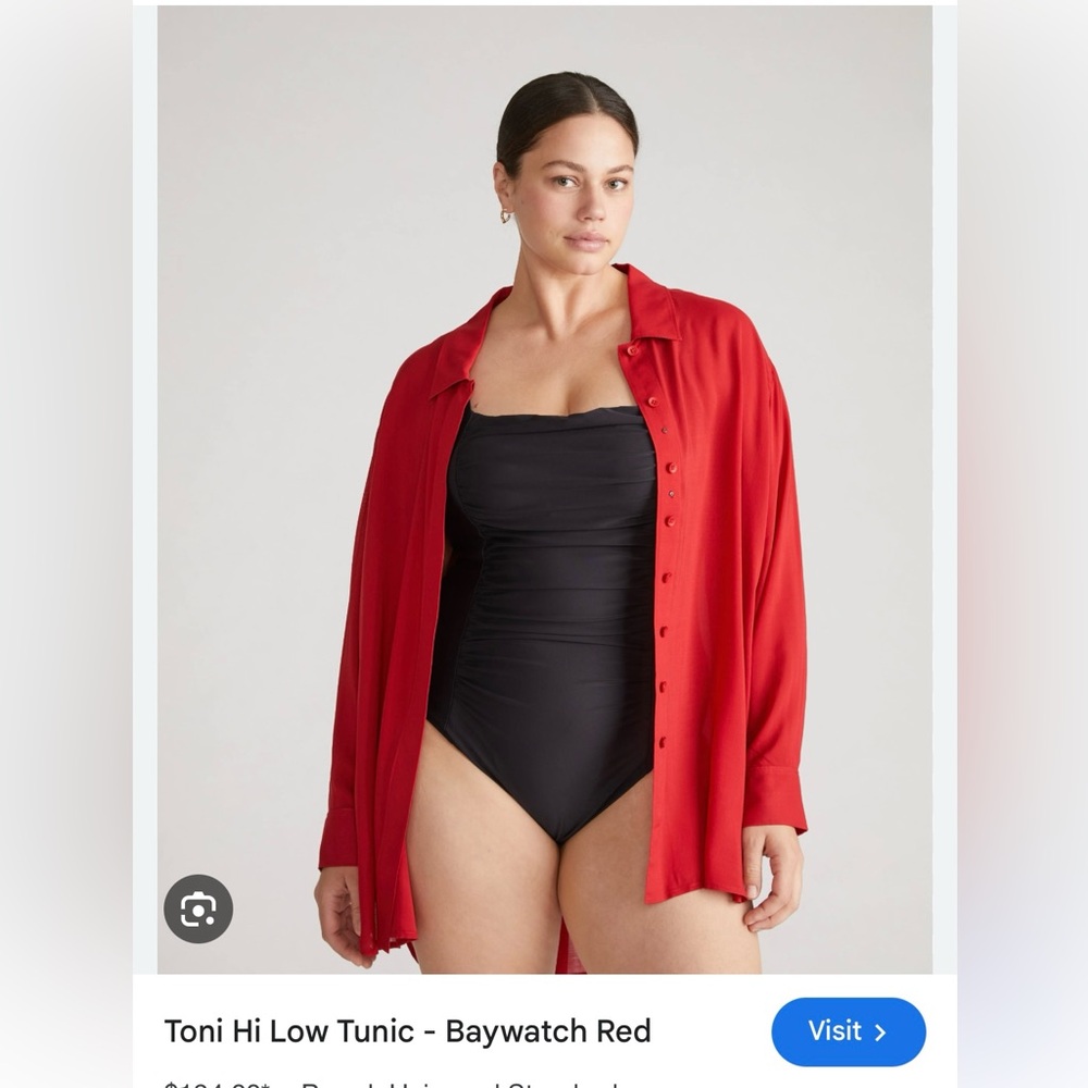 Universal Standard Sheer Red Button-Up Shirt/Swim Cover Up US Large (W 20-22)